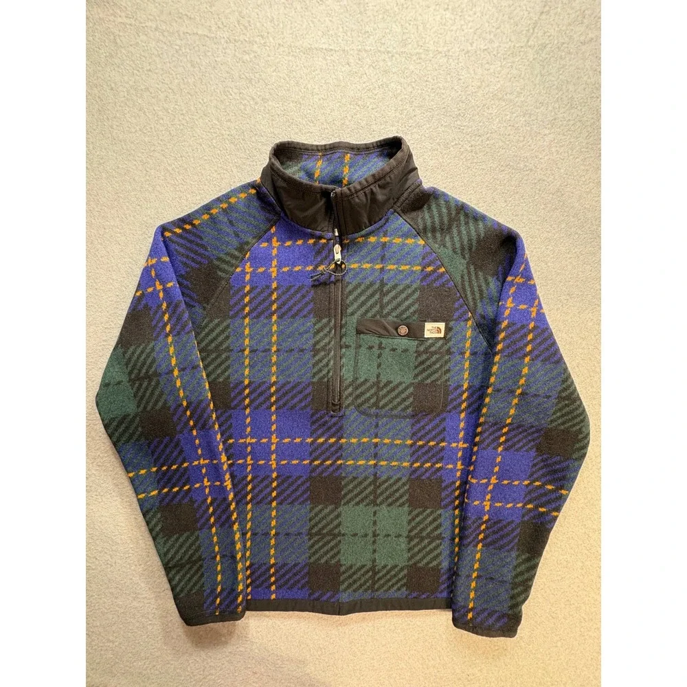 The North Face Mens Plaid Fleece Quarter Zip Pullover Blue Green NF0A7WR8 FA22 M